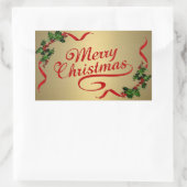 Holly mit Ribbons auf Gold-Aufkleber Rechteckiger Aufkleber (Tasche)