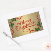 Holly mit Ribbons auf Gold-Aufkleber Rechteckiger Aufkleber (Umschlag)