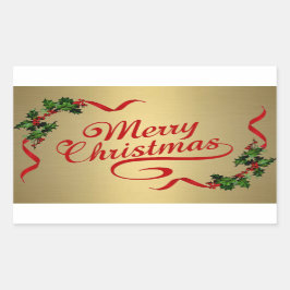 Holly mit Ribbons auf Gold-Aufkleber Rechteckiger Aufkleber