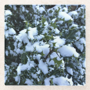 Holly mit Schnee Glasuntersetzer