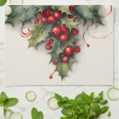 Holly mit Vibrant Red Berries Geschirrtuch (Gefaltet)
