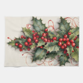 Holly mit Vibrant Red Berries Geschirrtuch (Horizontal)