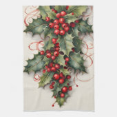 Holly mit Vibrant Red Berries Geschirrtuch (Vertikal)