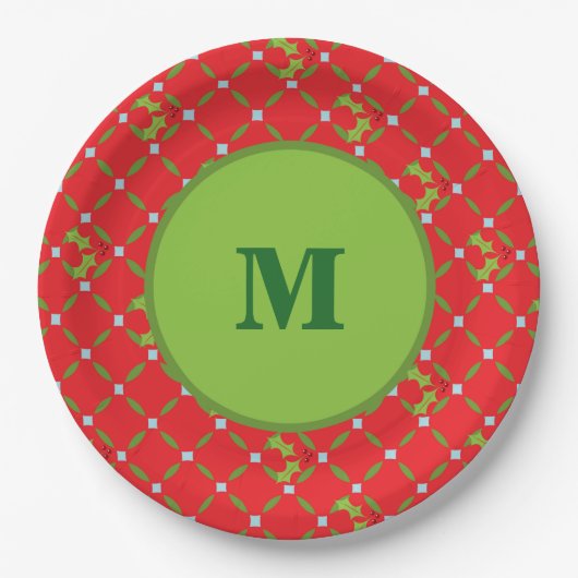 Holly Monogram Red and Green Paper Teller (Vorderseite)