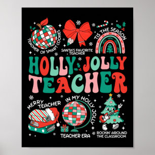 Holly N Jolly Lehrer Christmas Coquette Bow Retro Poster