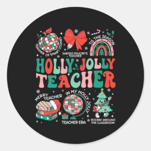 Holly N Jolly Lehrer Christmas Coquette Bow Retro Runder Aufkleber