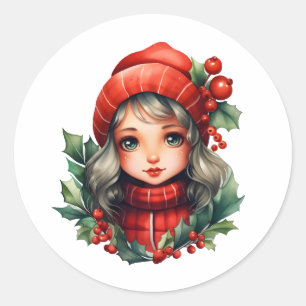 Holly niedlich Girl Christmas Runder Aufkleber