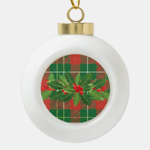 Holly on Christmas Kariert 4 Keramik Kugel-Ornament