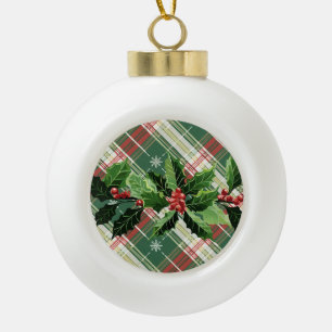 Holly on Christmas Kariert 9 Keramik Kugel-Ornament