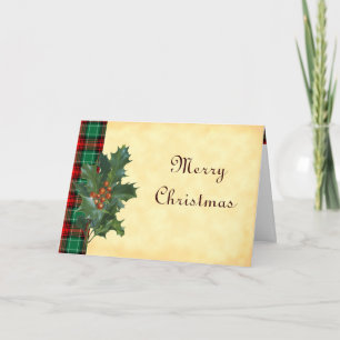 Holly on Red Green Christmas Kariert Custom Cards Feiertagskarte