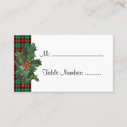 Holly on Red Green Kariert Custom Table Cards Platzkarte (Vorderseite)