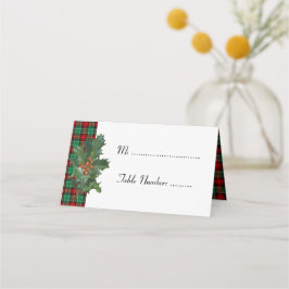 Holly on Red Green Kariert Holiday Table Cards Platzkarte