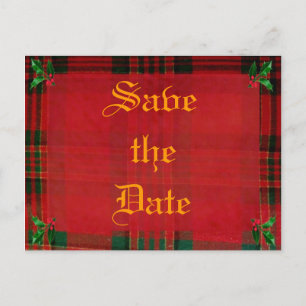 Holly on Red Kariert Ankündigungspostkarte