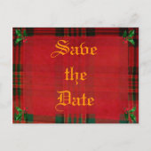 Holly on Red Kariert Ankündigungspostkarte (Vorderseite)