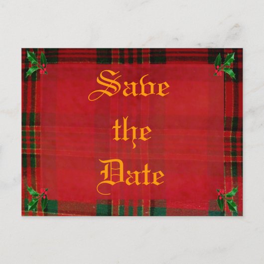 Holly on Red Kariert Ankündigungspostkarte (Vorderseite)