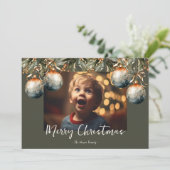 Holly-Ornament-Foto Feiertagskarte (Stehend Vorderseite)