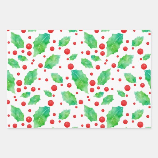 Holly Pattern Geschenkpapier Set (Vorderseite)