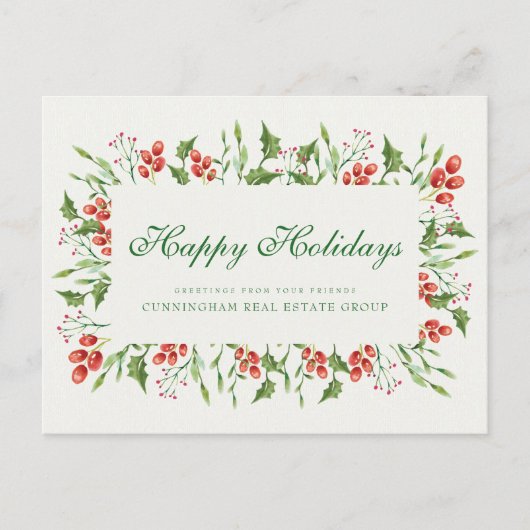 Holly Pine & Berry | Holiday Greetings Postkarte (Vorderseite)