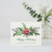 Holly Pine & Berry | Medical Holiday Greetings Postkarte (Stehend Vorderseite)