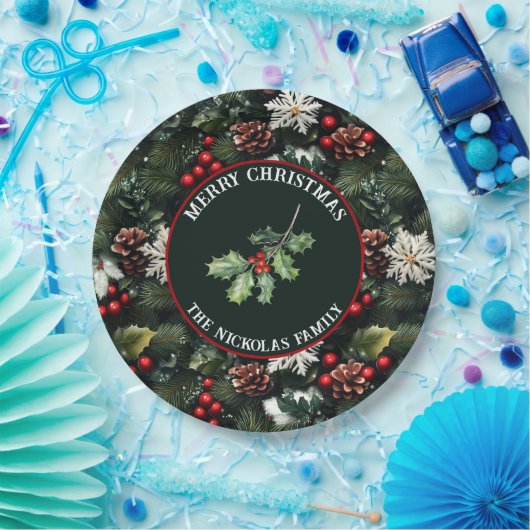 Holly & Pine Celebration Pappteller (Party)
