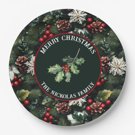 Holly & Pine Celebration Pappteller (Vorderseite)