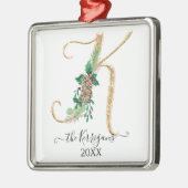 Holly Pine Cone Monogram K Gold Glitzer Weihnachte Ornament Aus Metall (Links)