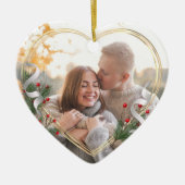 Holly & Pine Gold Frame Foto 2-seitig Keramik Ornament (Vorne)