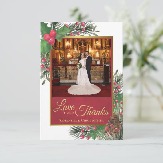 Holly & Pine Holiday Themenabend Liebe & Dank Hoch Dankeskarte (Stehend Vorderseite)