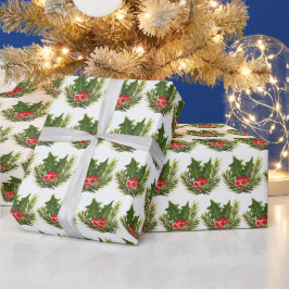 Holly Pine Tree Woodland Xmas Niedliche Wasserfarb Geschenkpapier