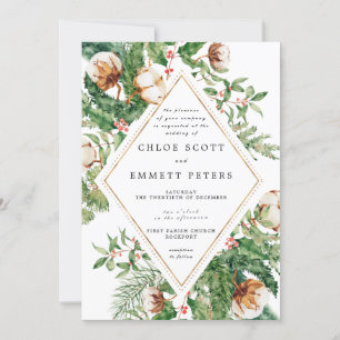 Holly Pine White Floral Winter Wedding Einladung