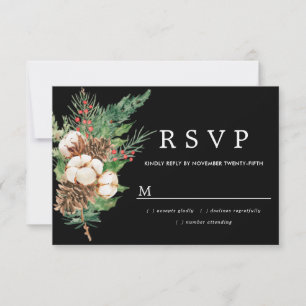 Holly Pine White Floral Winter Wedding RSVP Card Karte