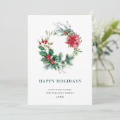 Holly Poinsettia Weihnachtsgrüßen Feiertagskarte (Stehend Vorderseite)