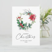 Holly Poinsettia Weihnachtsgrüßen Feiertagskarte (Stehend Vorderseite)