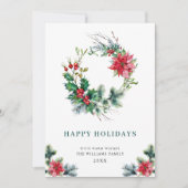 Holly Poinsettia Weihnachtsgrüßen Feiertagskarte (Vorderseite)