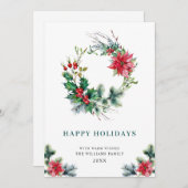 Holly Poinsettia Weihnachtsgrüßen Feiertagskarte (Vorne/Hinten)