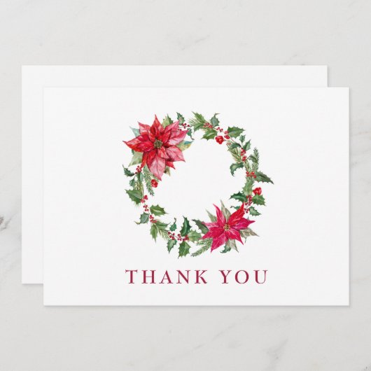 Holly Poinsettia Weihnachtskranz Dankeskarte (Vorne/Hinten)