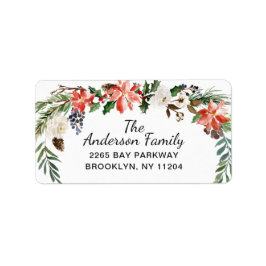 Holly Poinsettia Wreath Christmas Rücksendeadresse Adressaufkleber