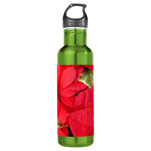 Holly Point Poinsettias Holiday Floral Edelstahlflasche (Vorderseite)
