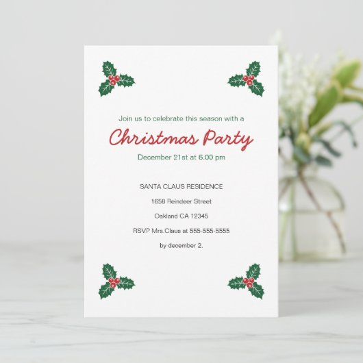Holly & Present Weihnachts-Party Einladung (Stehend Vorderseite)
