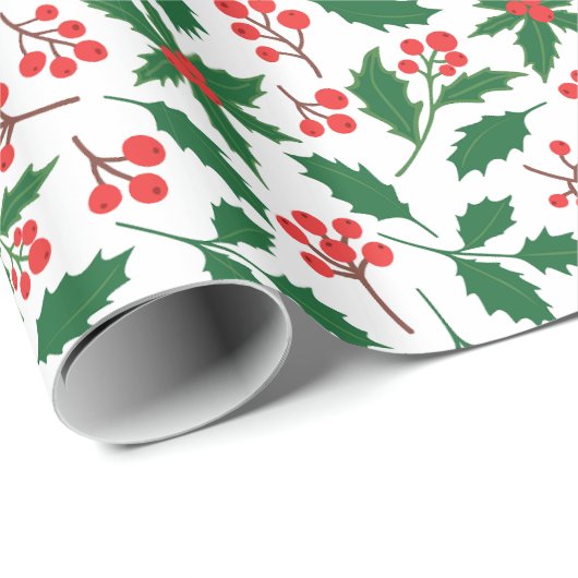 Holly Red Berries Botanical Christmas Holiday Geschenkpapier (Rolleneckpunkt)
