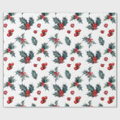 Holly Red Berries Geschenkpapier (Flach)