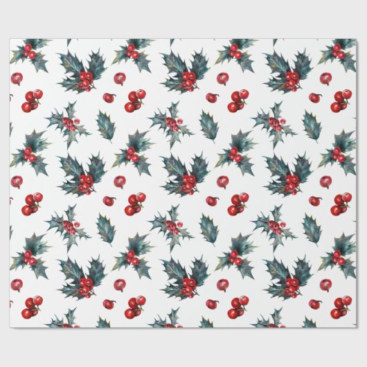 Holly Red Berries Geschenkpapier (Flach)