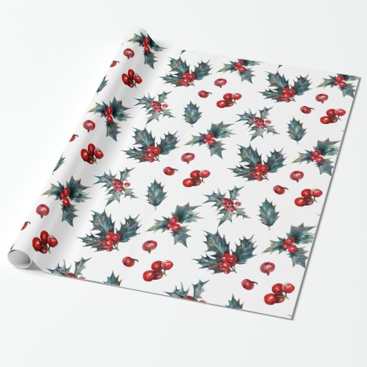 Holly Red Berries Geschenkpapier (Ungerollt)