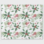 Holly Red Berries Greenery Weihnachten Geschenkpapier (Flach)