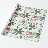 Holly Red Berries Greenery Weihnachten Geschenkpapier (Ungerollt)
