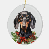 Holly Red Berry Black Tan Dackel Dog Keramik Ornament (Links)