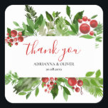 Holly Red Berry Christmas Danke Quadratischer Aufkleber<br><div class="desc">Holly Red Berry Christmas Danke</div>