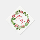 Holly Red Berry Christmas Modern Wedding Monogram Serviette (Ecke)
