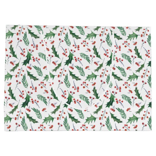 Holly Red Berry Christmas Pattern Große Geschenktüte (Rückseite)