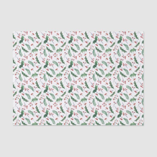 Holly Red Berry Christmas Pattern Seidenpapier (Vorderseite)